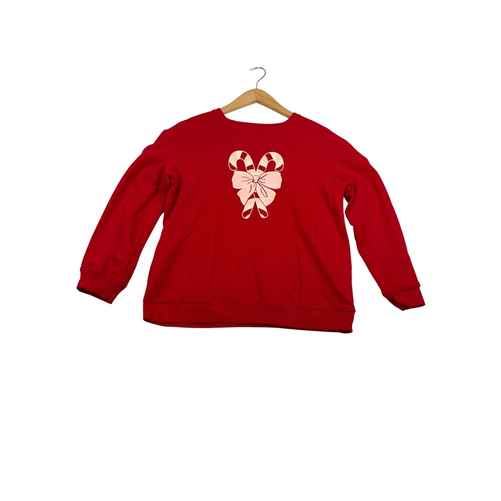 Holiday Time Red Candy Cane Graphic Sweatshirt Girls XL 14-16 Christmas Fleece